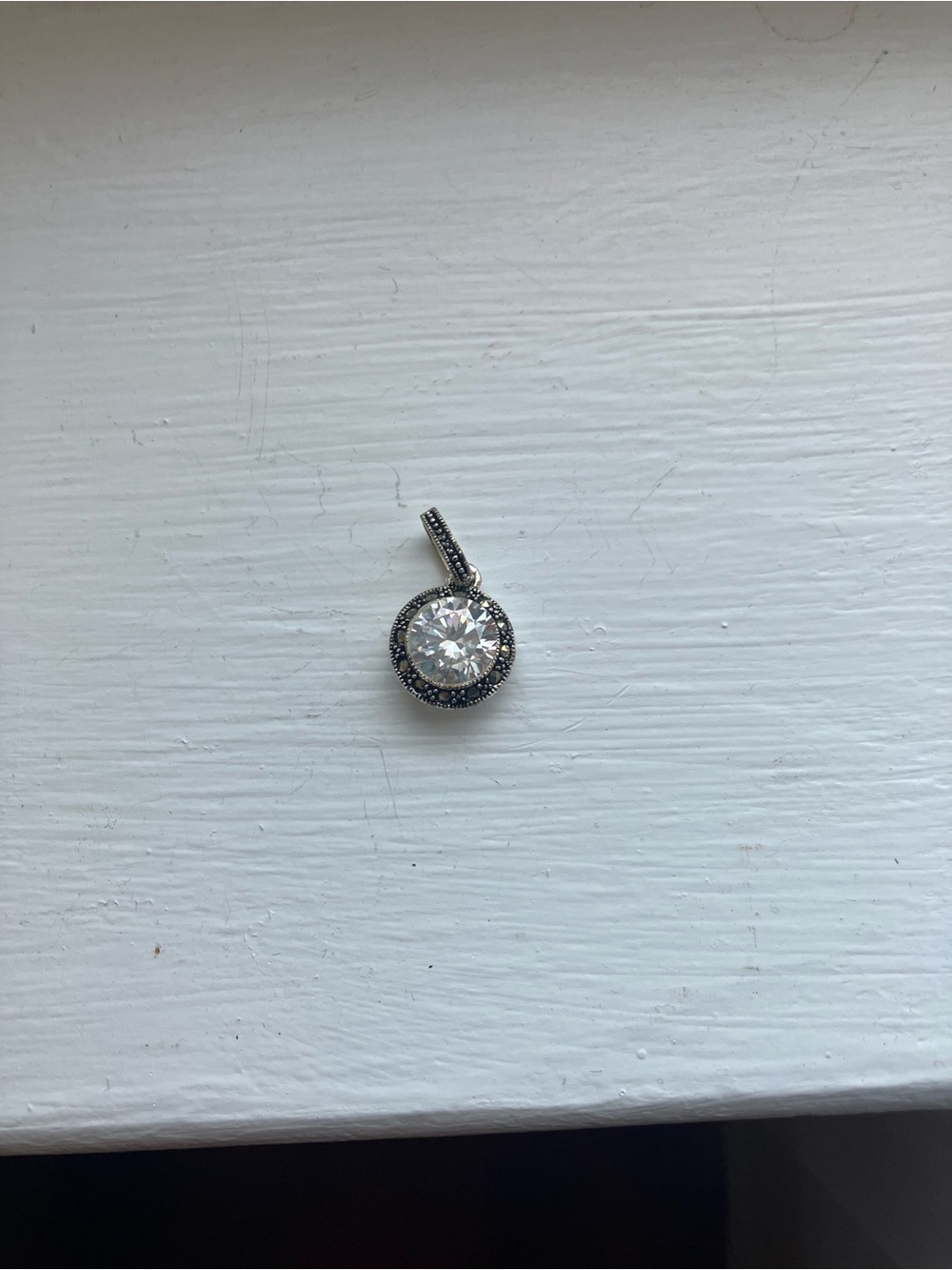 Reversible Silver Pendant Charm with Clear Stone